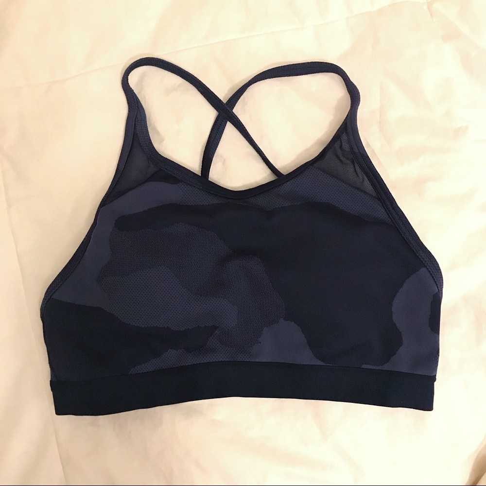Aerie MOVE halter mesh sports bra navy camo